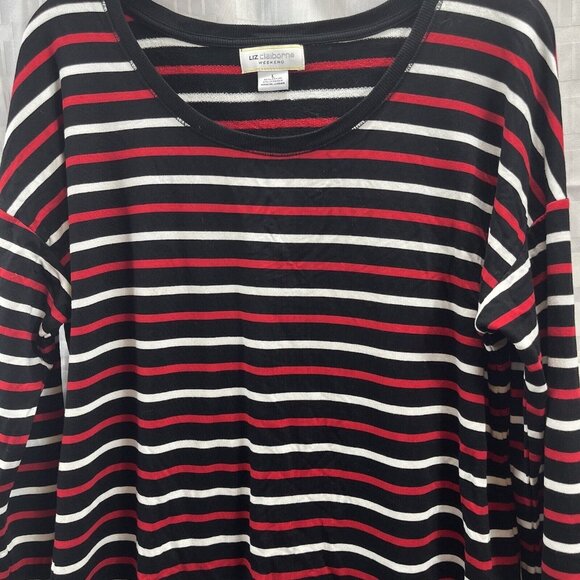 Liz Claiborne Womens Multicolor Striped Round Neck Long Sleeves Blouse Top Sz L - Picture 10 of 11